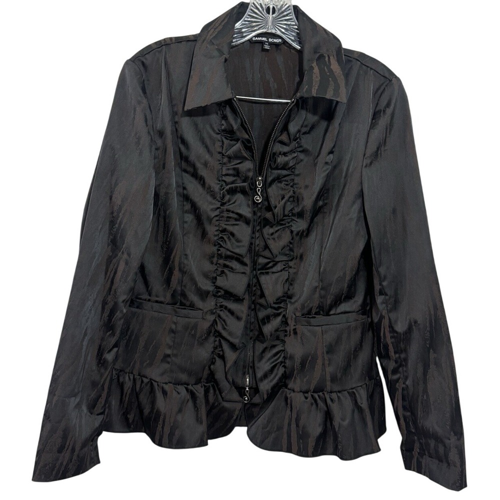 SAMUEL DONG Brown Ruffle Button Evening Jacket Womens sz XS